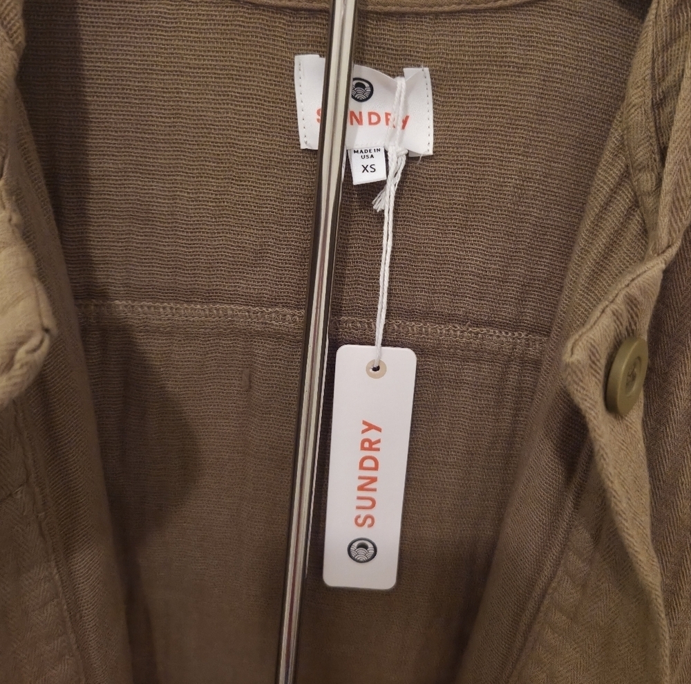 Sundry By Anthropologie Olive Green "Golden Hour" Utility Shacket Soft!! - Picture 2 of 8